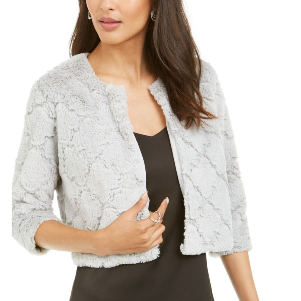 Signature by Robbie Bee Light Gray Teddy Jacket NWOT